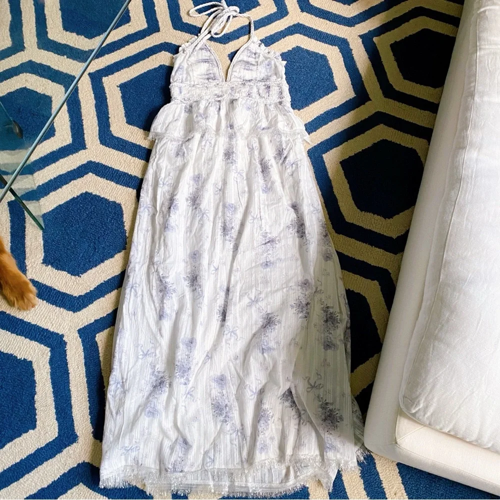🐚 LOVE SHACK FANCY PURPLE WHITE SILVER BRIAR DRESS IN MISTY SEA!